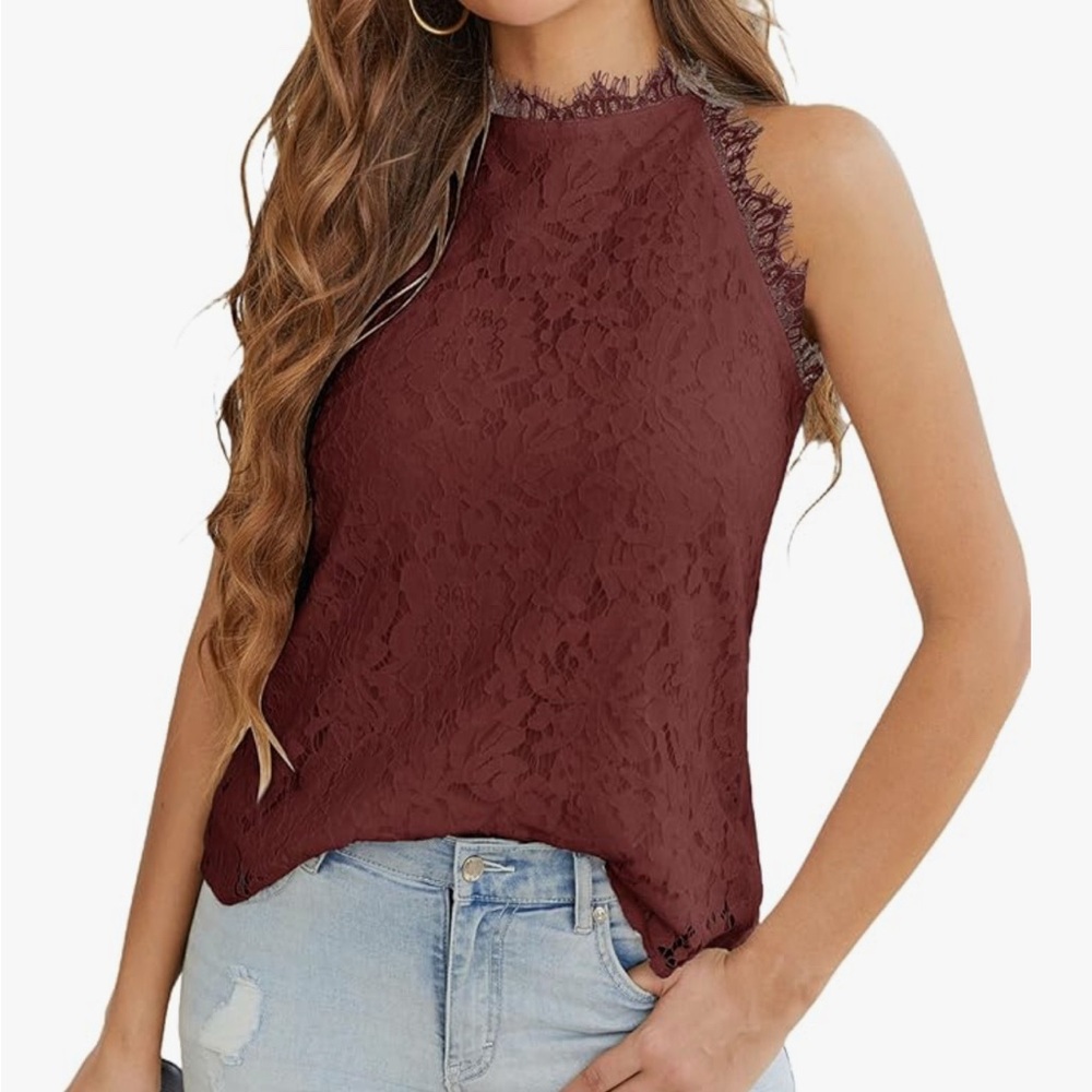 Berryou Women's Lace Tank Tops
Casual Blouse Summer Deep Rust Color XL